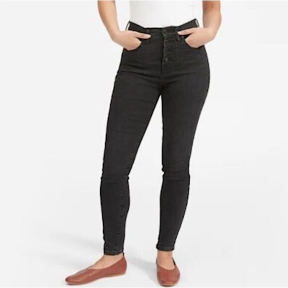 EVERLANE The Authentic Stretch High Rise Skinny Button Fly 27 Washed Black B42 - Picture 1 of 6